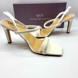 QIY Womens Strappy Sandals Open Toe Ankle Strap Heeled Sandals Size 9.5